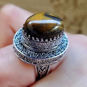 New Tiger Eye Antique Design 925 Silver Statement Ring.